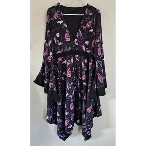 Killstar Lanthe Floral Bat Foxglove Bell Sleeve Handkerchief Hem Gothic Dress XL